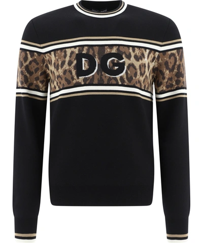 Shop Dolce & Gabbana "dg Leopard" Sweater In Black  