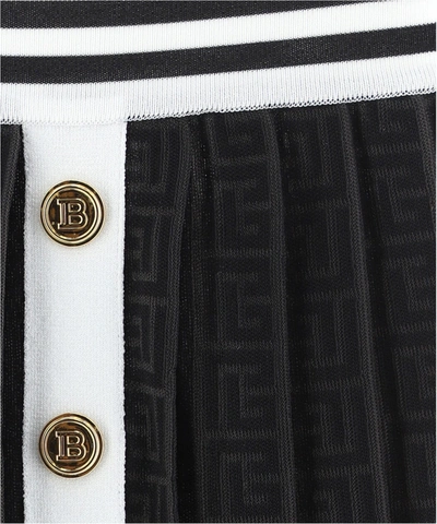 Shop Balmain "monogram" Pleated Skirt In Black  