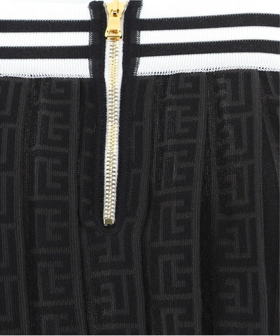 Shop Balmain "monogram" Pleated Skirt In Black  