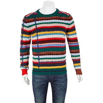 Shop Burberry Mens Chunky Stripe Wool Blend Sweater In Dark Racing Green
