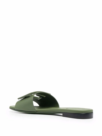Shop Fendi Ff Leather Flat Sandals In Green