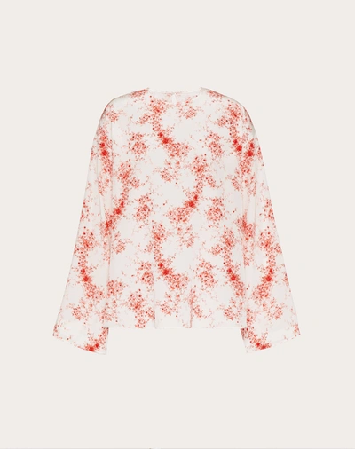 Shop Valentino Printed Crepe De Chine Top In Ivory/red