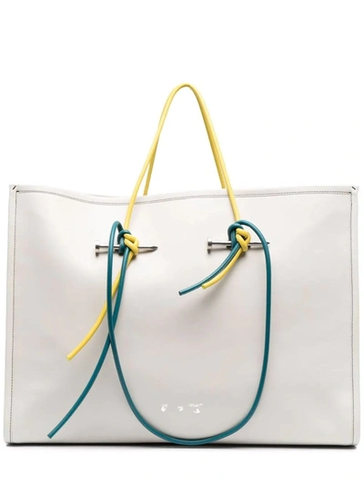 Shop Off-white White Leather Shopping Bag