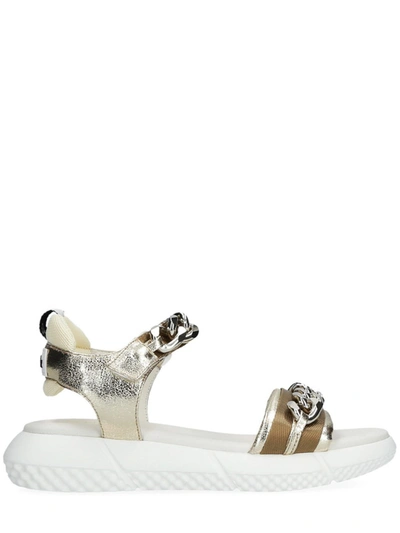 Shop Elena Iachi White Sandals With Gold Chain