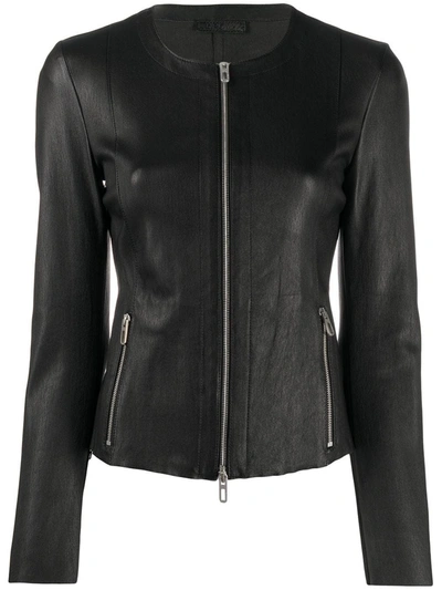 Shop Drome Black Fitted Zipped Leather Jacket In Nero