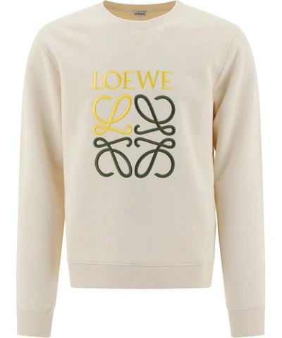 Shop Loewe Beige Crewneck Anagram Sweatshirt