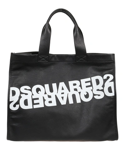 Shop Dsquared2 Mirrored Logo Leather Shopper In Black