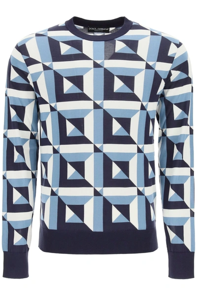 Shop Dolce & Gabbana Geometric Intarsia Knit Sweater In Blue