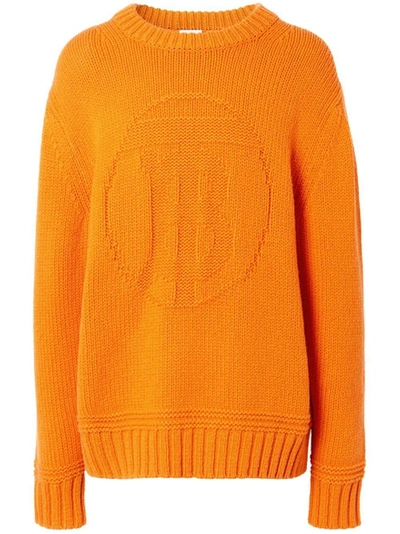 Shop Burberry Logo Emblem Knit Sweater Orange