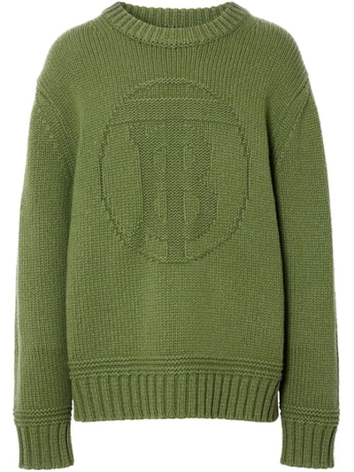 Shop Burberry Logo Emblem Knit Sweater Sage Green