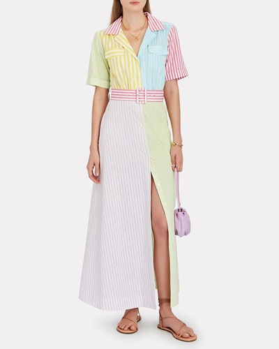 Shop Staud Millie Belted Midi Shirt Dress In Multi