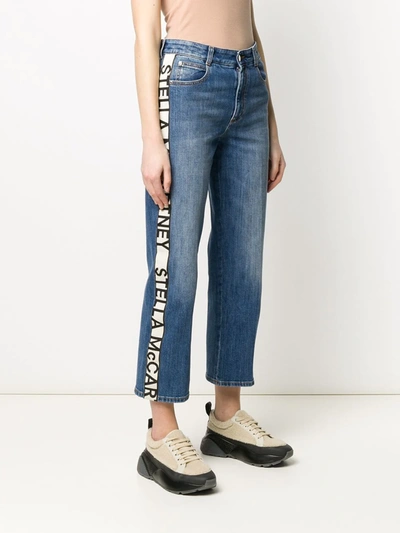 Shop Stella Mccartney Logo Striped Cropped Jeans In Nero
