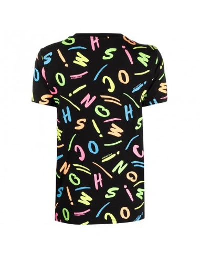 Shop Moschino T-shirt With Multicolor All Over Logo - In Black