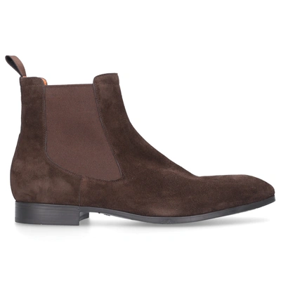 Shop Santoni Chelsea Boots 13414 Suede In Brown