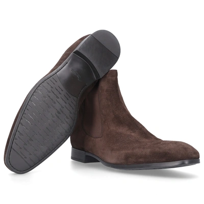 Shop Santoni Chelsea Boots 13414 Suede In Brown