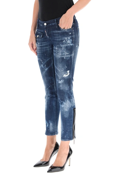 Shop Dsquared2 Jennifer Cropped Jeans With Zip In Blue