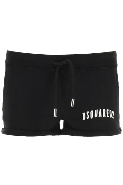 Shop Dsquared2 Jersey Shorts With Logo Print In Black (black)