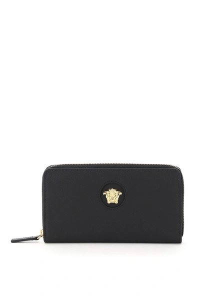 Shop Versace Zip Around La Medusa Wallet In Black Gold (black)