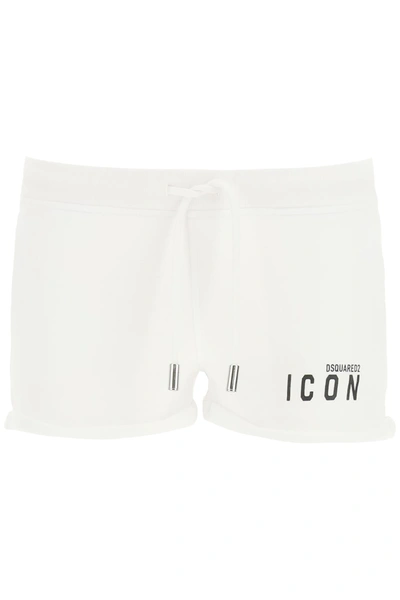 Shop Dsquared2 Jersey Shorts With Reflective Icon Print In White (white)