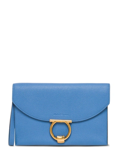 Shop Ferragamo Margot Handbag In Light Blue Leather