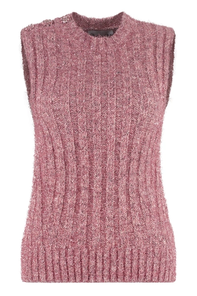Shop Ganni Knitted Vest In Fuchsia