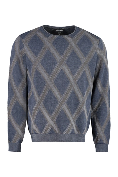 Shop Giorgio Armani Long Sleeve Crew-neck Sweater In Blue