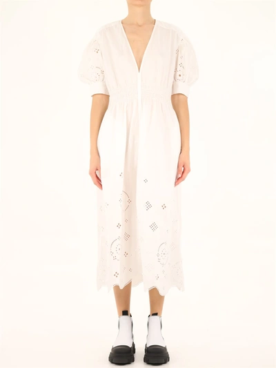 Shop Ganni Broderie Anglaise Midi Dress In White