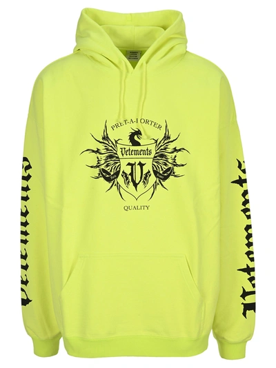 Shop Vetements Hoodie Black Label In Neon Yellow