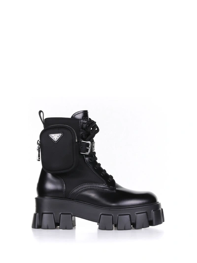 Shop Prada Monolith Leather Combat Boots In Nero