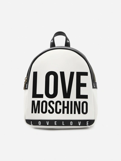 Shop Love Moschino Backpack With All-over Contrasting Logo Print In White, Black