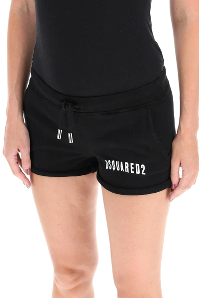 Shop Dsquared2 Jersey Shorts With Logo Print In Black