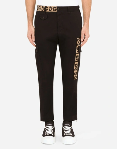 Shop Dolce & Gabbana Stretch Cotton Cargo Pants With Dg Patch In Black