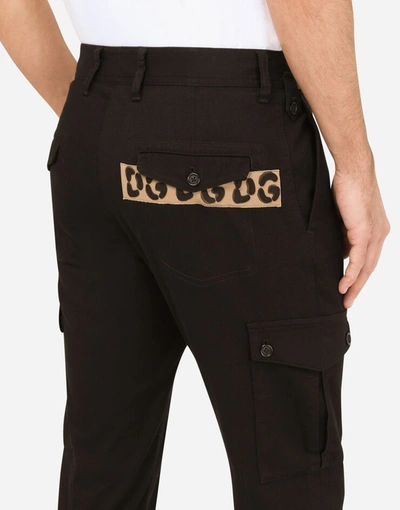 Shop Dolce & Gabbana Stretch Cotton Cargo Pants With Dg Patch In Black