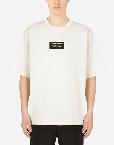 Shop Dolce & Gabbana Printed Cotton T-shirt With Patch Embellishment In White