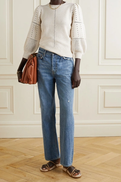 Shop A.l.c Juliana Pointelle-knit Cotton-blend Top In Off-white