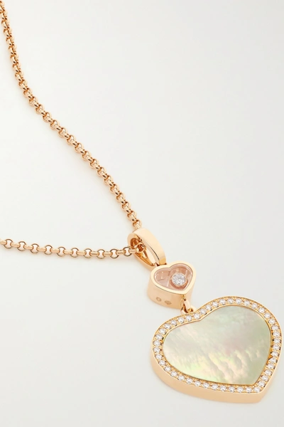 Shop Chopard Happy Hearts 18-karat Rose Gold, Mother-of-pearl And Diamond Necklace