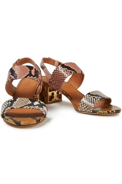 Shop Tory Burch Gigi Color-block Snake-effect Leather Sandals In Animal Print