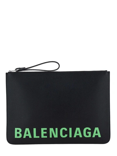 Shop Balenciaga Black Grainy Leather  Logo Pouch In Nero