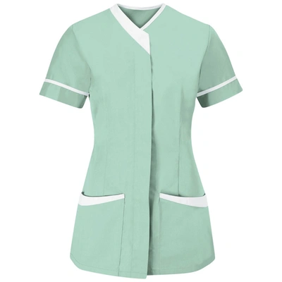 Shop Alexandra Womens/ladies Contrast Trim Medical/healthcare Work Tunic (pack Of 2) (aqua/whit In Blue