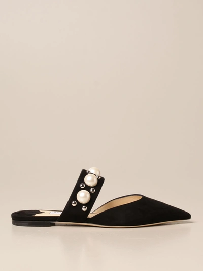 Shop Jimmy Choo Flat Sandals  Mules In Suede With Pearls In Black