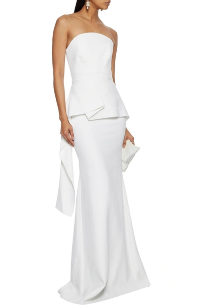 Shop Roland Mouret Galloway Strapless Wool-crepe Peplum Gown In White
