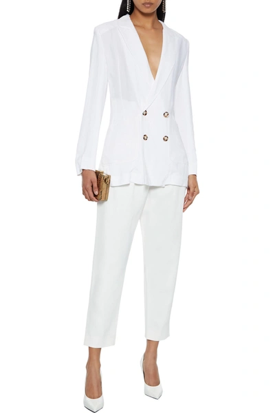 Shop Roland Mouret Talbot Double-breasted Textured-crepe Blazer In White