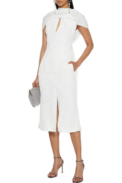 Shop Roland Mouret Belem Tie-back Cutout Silk-cloqué Midi Dress In White