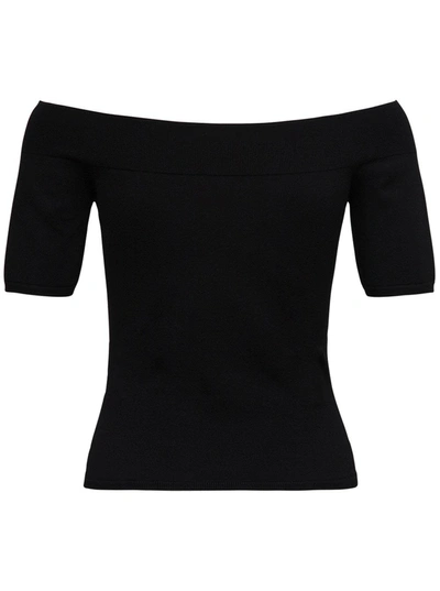 Shop Alexander Mcqueen Knitted Top With Off Shoulders In Black