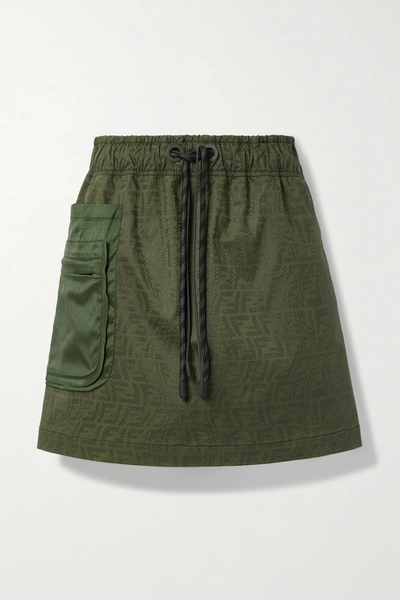 Shop Fendi Ripstop-trimmed Printed Cotton-blend Canvas Mini Skirt In Green