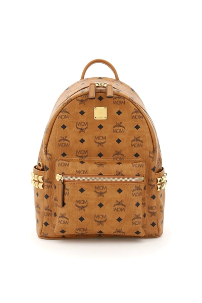 Shop Mcm Stark Visetos Backpack With Side Studs In Brown,black