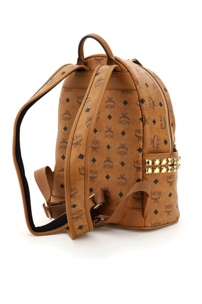 Shop Mcm Stark Visetos Backpack With Side Studs In Brown,black