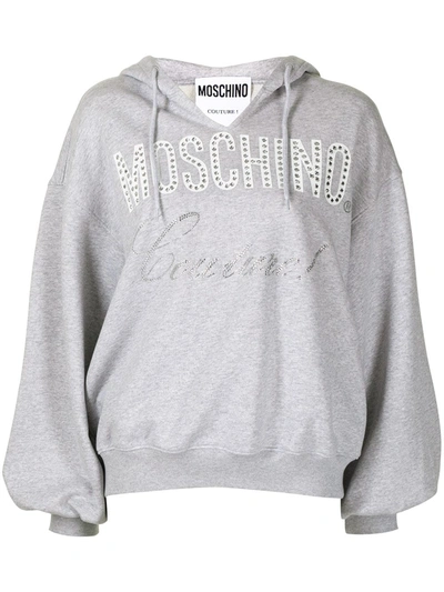 Shop Moschino Couture Embellished Hoodie In 灰色