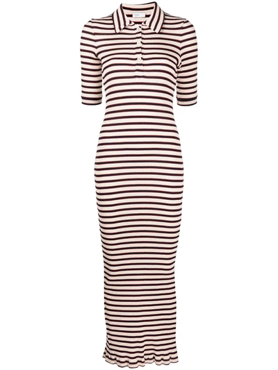 Shop Rosetta Getty Striped Polo Shirt Dress In 白色
