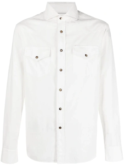 Brunello Cucinelli Logo Embroidered Buttoned Shirt In 白色